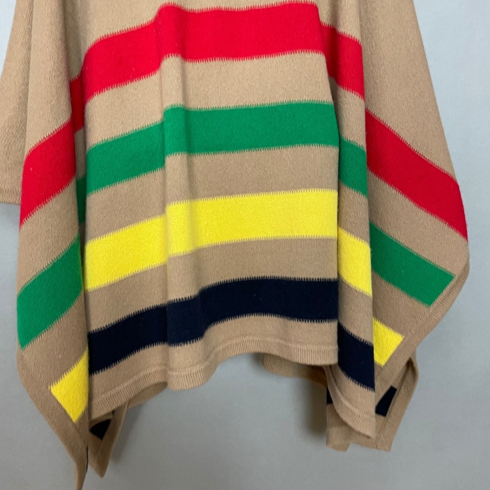 Lauren Ralph Lauren Poncho Women Small Medium Tan Multi Stripe Button Wool Blend - Picture 8 of 16